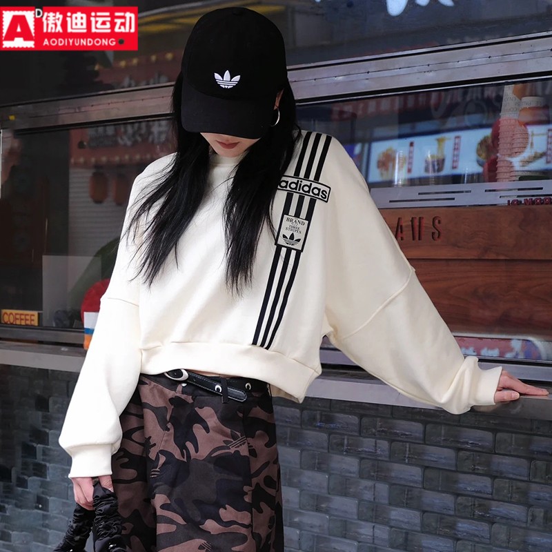 阿迪达斯三叶草女子套头衫2025春新款宽松短款休闲运动卫衣JD0084