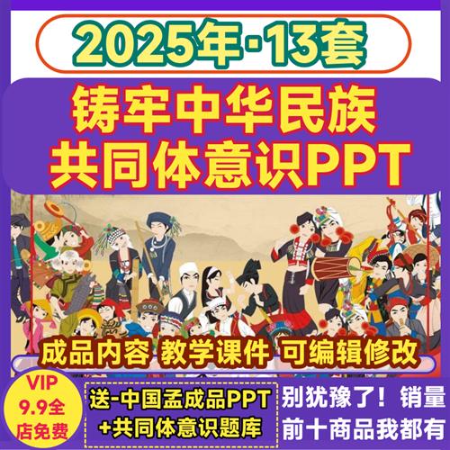 铸牢中华民S族共同体意识PPT模板 可编辑团结民族工作交流交融课