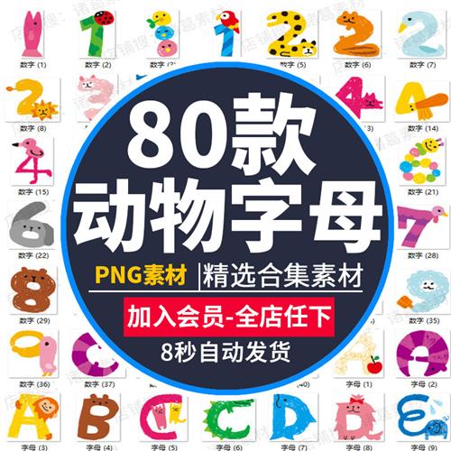 卡通可爱呆萌小动K物数字字母PNG透明海报背景图片设计元素ps素材