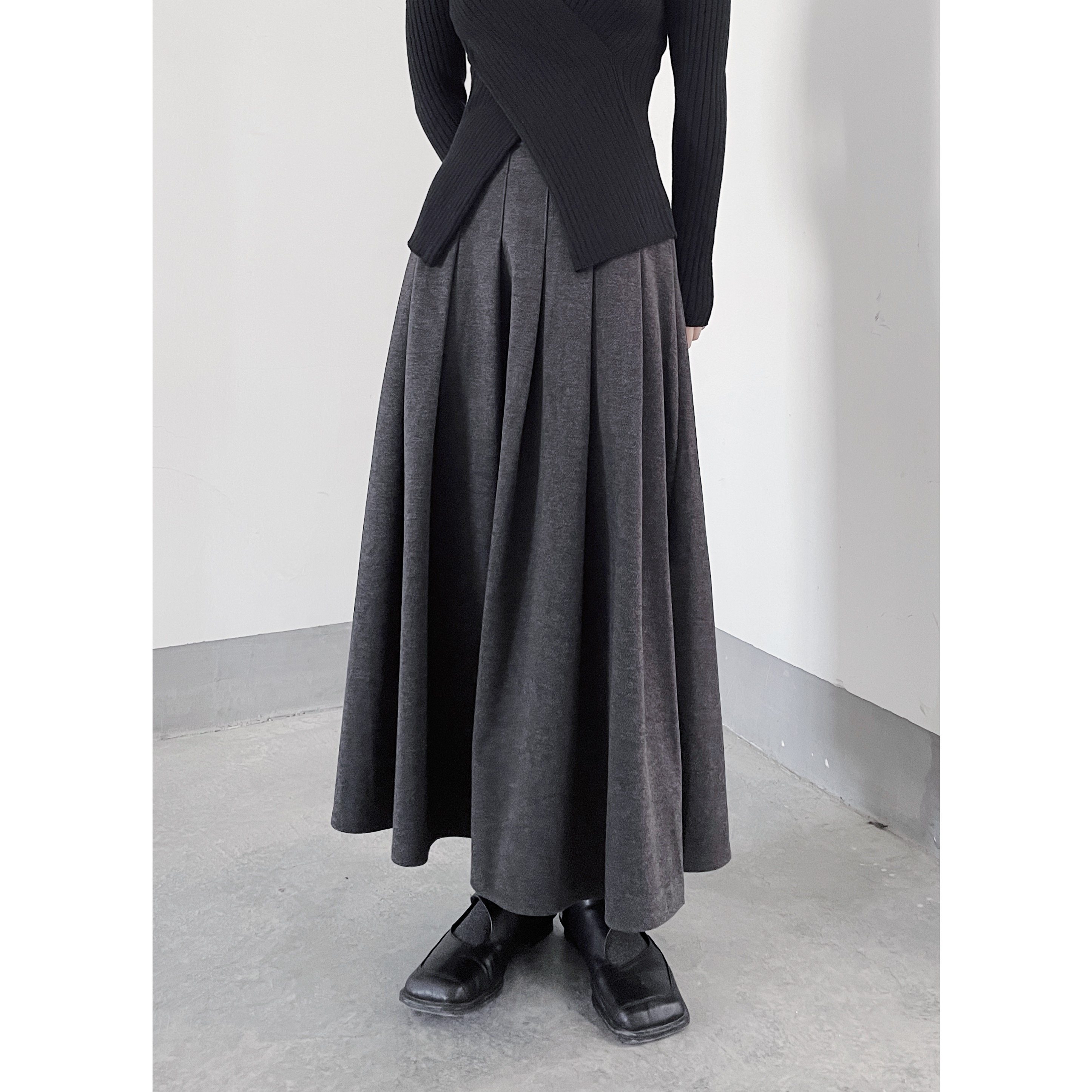 简约风百搭百褶a字伞裙