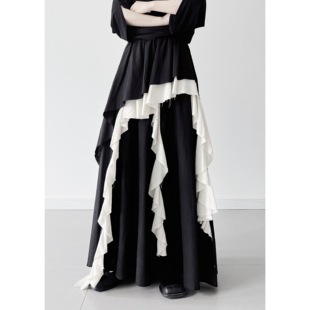 浮木兮 山本暗黑风多层次半身裙小众设计荷叶边大摆裙茶歇长裙