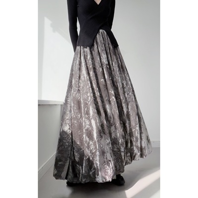 浮木兮/绝美温柔系提花丝绒半身裙女重工大摆长裙国风气质花苞裙