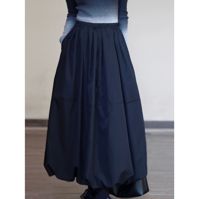 浮木兮/暗黑风花苞裙灯笼裙设计感小众加棉半身裙中长款秋冬A字裙