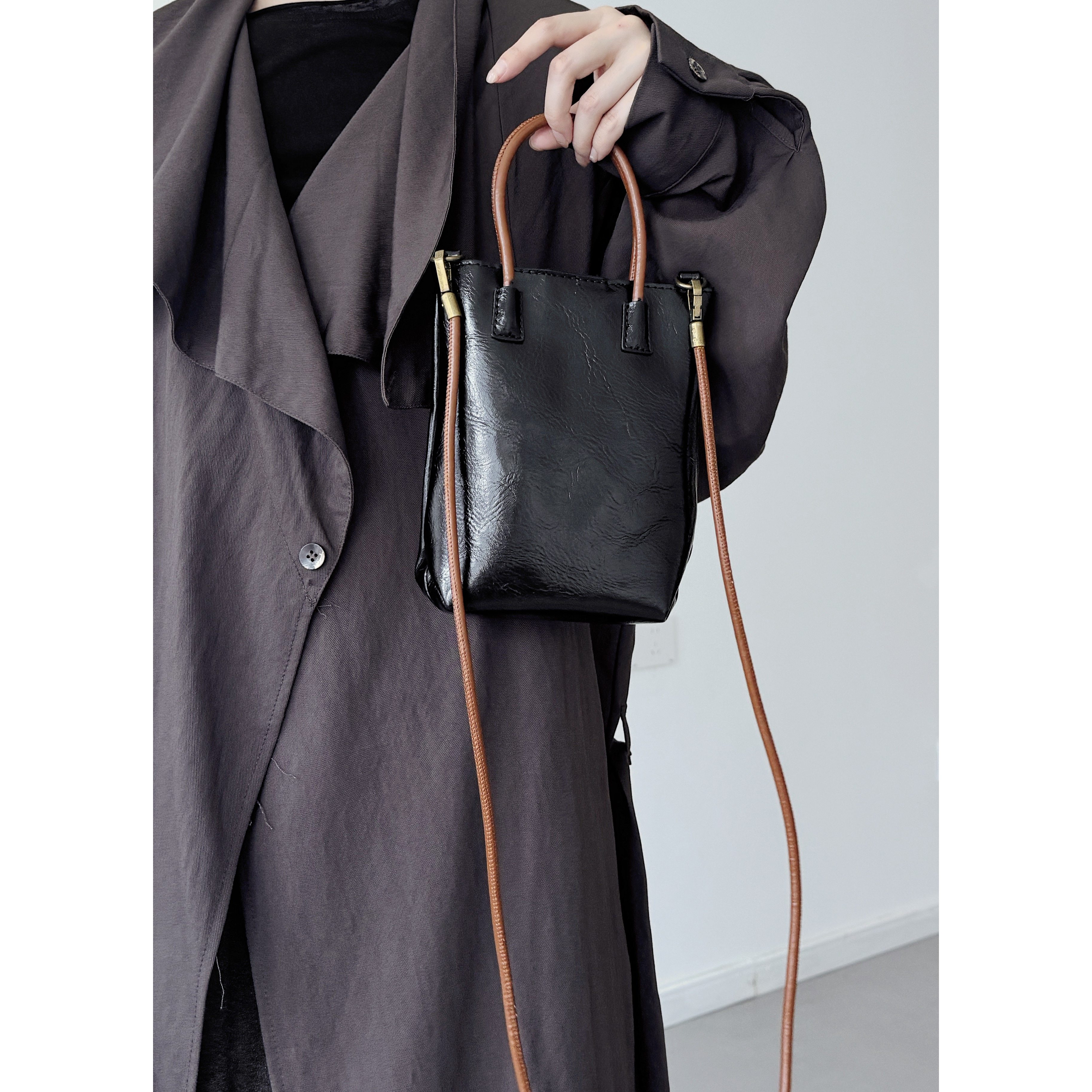 浮木兮 / 高级感复古pu皮手机包小众设计撞色手提包单肩斜挎小包