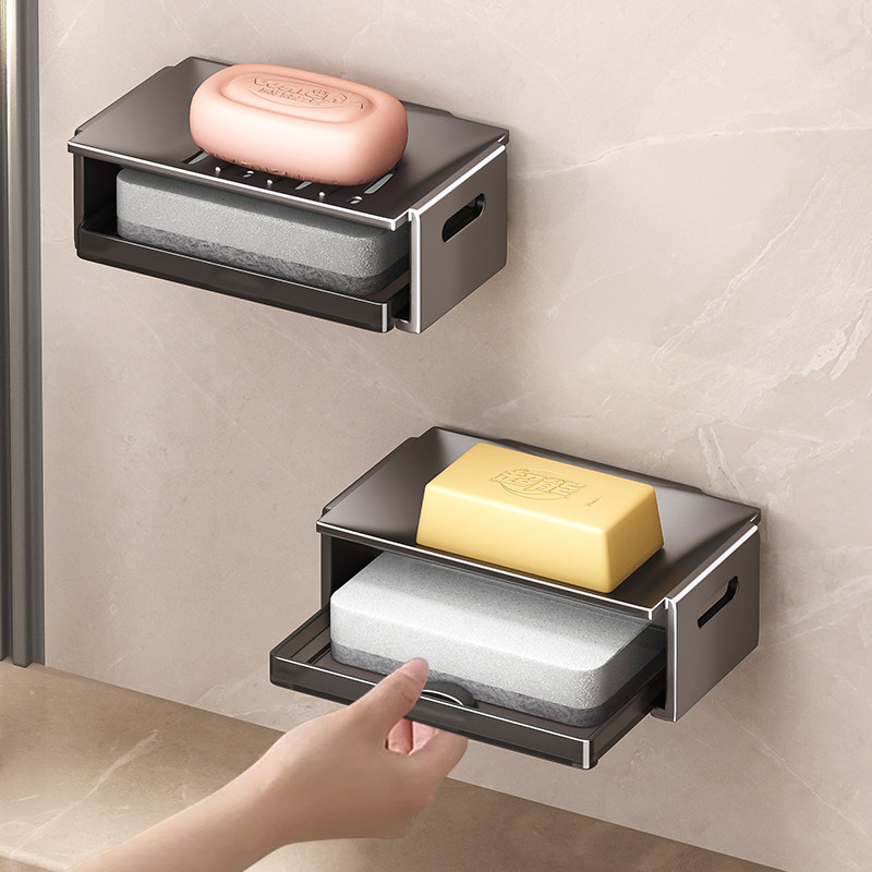 化妆室悬挂肥皂盒壁挂式洗脸台自粘式家用高档沥水免打孔香皂盒