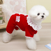 宠物小狗狗冬天衣服泰迪比熊新年加绒加厚保暖牵引四脚羊羔绒棉衣