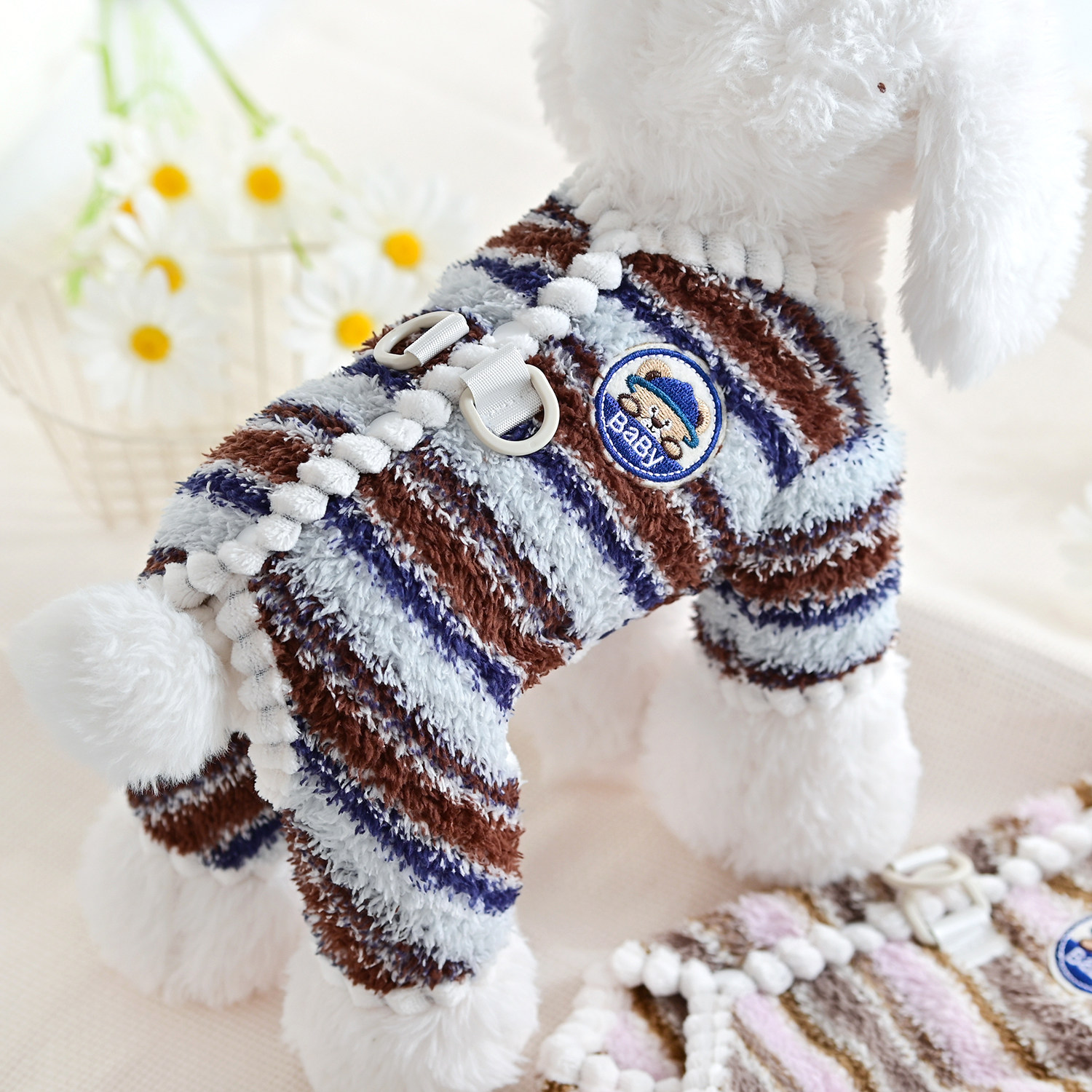 背扣宠物四脚衣狗狗衣服小型犬泰迪比熊秋冬装加厚可牵引保暖绒衣