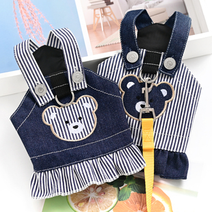 宠物猫咪小狗狗衣服泰迪博美比熊牛仔裙子牵引绳背带春秋夏季可爱