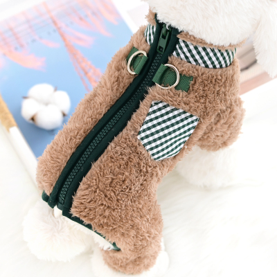 可牵引珊瑚绒狗狗衣服四脚秋冬装