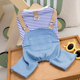 可牵引绳牛仔背带裤 宠物小型犬比熊泰迪狗狗衣服四脚春秋夏季 薄款