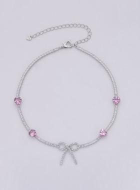 粉色粉钻蝴蝶结项链C.LP.Ychoker