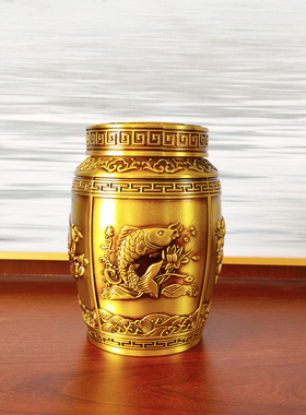 纯铜百福茶叶罐铸铜元宝摆件金属封闭家用防潮防虫精致高端