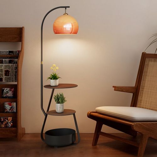 精选中古b风落地灯卧室床头柜一体柚子灯客厅沙发旁氛围感茶几钓