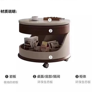 圆形可移m动升降茶几复古沙发边几柜轻奢高级感客厅带轮 优选法式