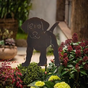 铁锈复古 铁艺复古花园插件 小狗小奶狗花插高40cm a风格 精选欧式