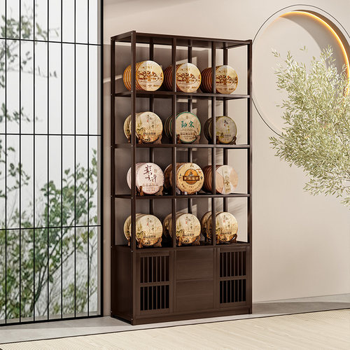 精选新中式博古架茶叶架茶架展示架茶具茶室置P物架多宝阁实木摆