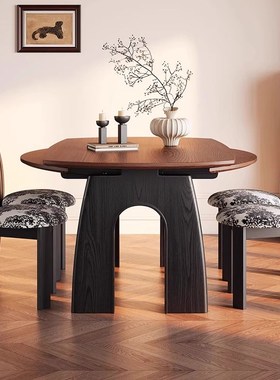 精选颐舍实木f餐桌椅组合现代简约家用中式复古白蜡木餐桌可伸缩