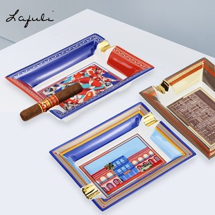 优选lafuli锦鲤图案双人位办公室家用陶瓷雪S茄礼品烟灰缸欧式
