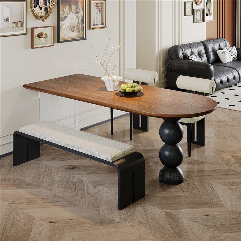 精选法式中古风餐桌实木家用靠墙半圆形吃饭桌美式覆古Z小户型岛