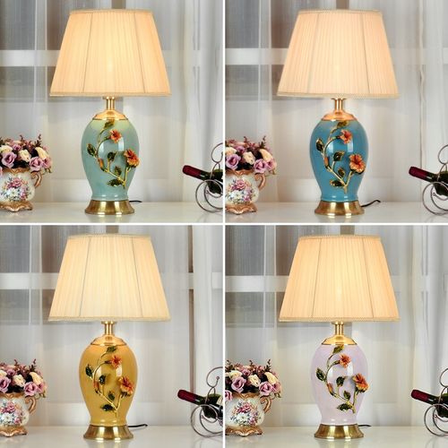 精选全铜新中式珐l琅彩台灯美式奢华卧室床头欧式客厅温馨创意陶