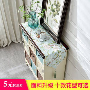 优选美式 柜电视柜盖 茶几桌旗中式 禅意餐桌长条D桌布棉麻中国风鞋
