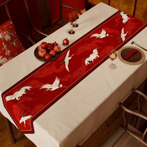 精选新中式红色喜庆桌旗轻奢高端茶E几电视柜盖布桌布新年春节装