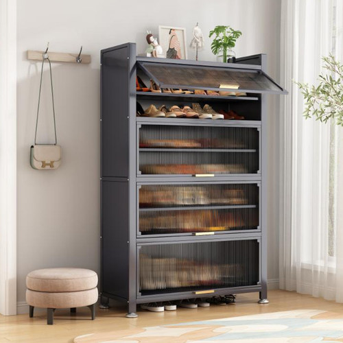 精选钢制鞋柜防水防尘入户家x用门口玄关大容量铁艺上翻门鞋柜多