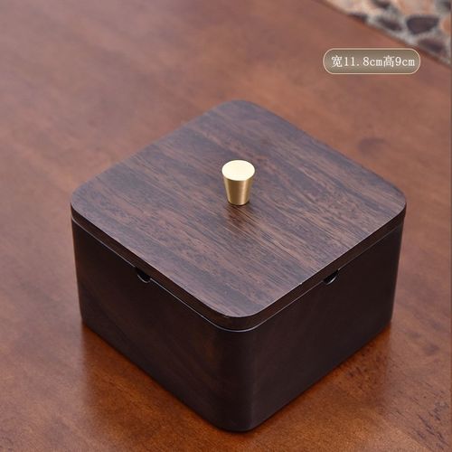精选新中式e办公室家用客厅创意带盖烟盅黑檀实木烟灰缸防飞灰装