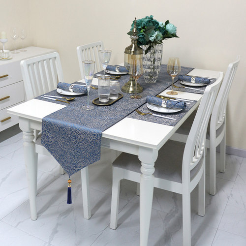 精选蓝色桌旗欧式高档奢华时尚餐桌布现H代简约长方形家用北欧桌