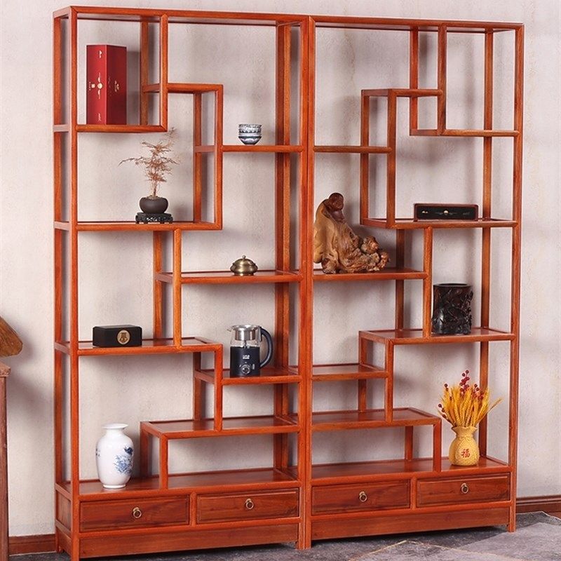 精选博古架实木中式小型现t代简约茶叶展示柜置物架子客厅隔断屏