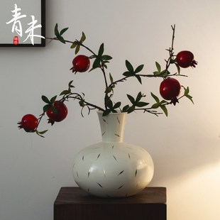 精选新中式金叶白瓷花瓶摆件客z厅插花景德镇手工陶瓷禅意复古水