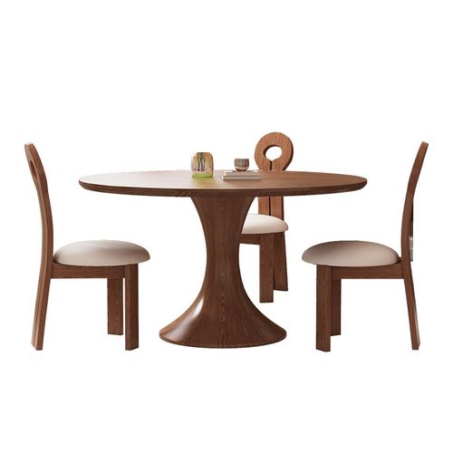 精选白蜡木1米胡桃色小圆桌小蛮腰实木餐K桌洽谈桌家用小户型圆形