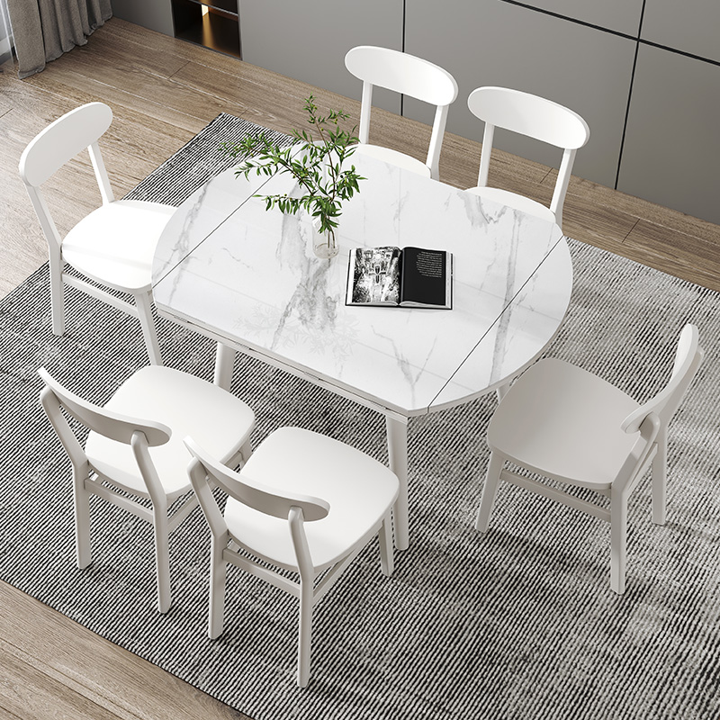 优选现代简约岩板可折叠餐桌椅组合E大小户型实木家用两用饭桌方