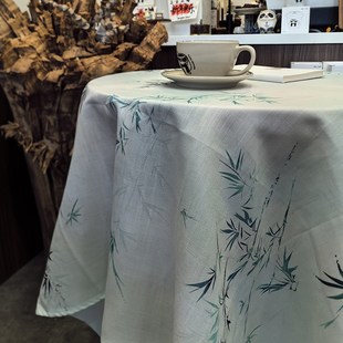竹子中古风高级感餐桌布中国风茶几圆形棉 精选小圆桌桌f布新中式
