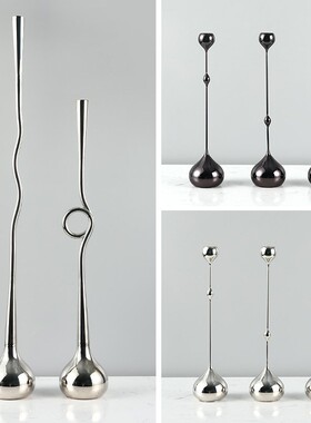 优选烛台摆件欧式创意轻奢金属银C色高水滴简约现代婚庆浪漫装饰