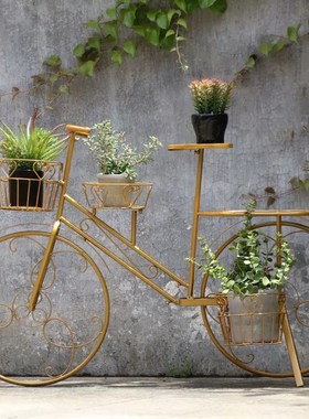 优选欧式铁艺自h行车花架子阳台创意庭院落地摆件橱窗美陈拍摄道