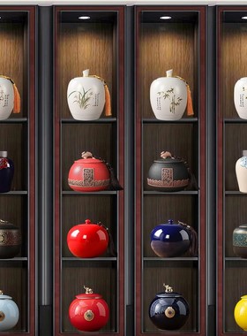 优选新中式样板房酒店茶室展示架国风摆K件软装饰品茶具茶叶罐茶