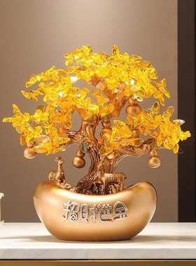 优选发财树摇钱树金元宝s新中式摆件办公室前台酒柜装饰乔迁开业