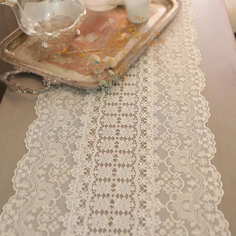 优选韩国进口蕾丝绣花桌旗 欧式桌布 装饰台布 蕾丝V桌垫 美式桌