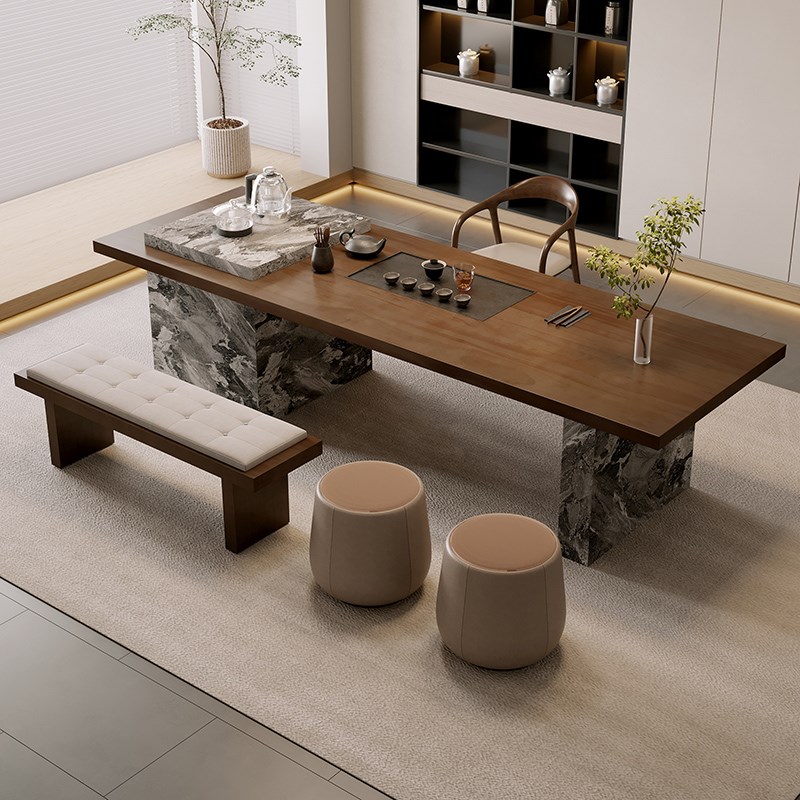 优选轻奢岛台茶桌烧水壶q一体嵌入式乌金石茶盘家用泡茶台客厅大