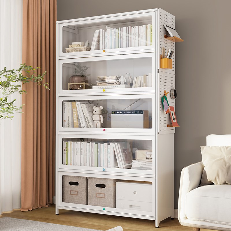 优选钢制书柜落地儿童书架家用防尘收纳柜洞洞板T玻璃门展示储物