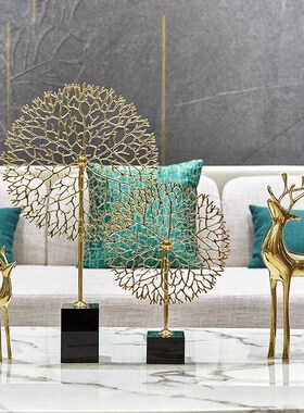 优选家居饰品软装搭配套装玄关 简约美欧L式纯铜轻奢桌面铜鹿珊瑚