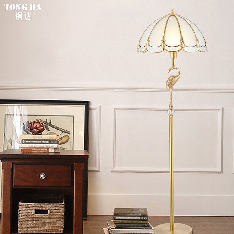 优选新款美式别墅客厅全铜落地灯欧式大厅K大气餐厅卧室台灯覆古