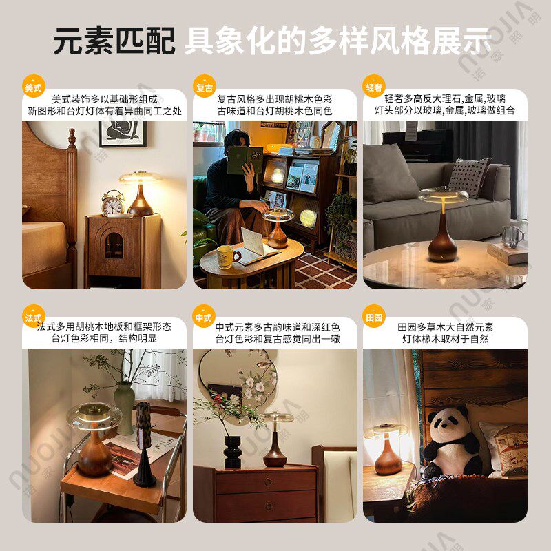 优选法式中古玻璃充电复古小台灯卧室床头灯轻P奢台灯新中式触摸