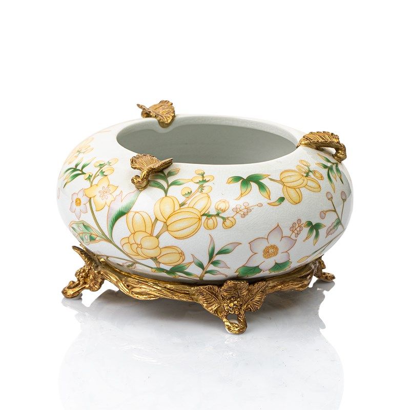 优选欧式会客厅陶瓷烟碟铜u配瓷烟缸 美式法式奢华方圆形烟灰缸摆