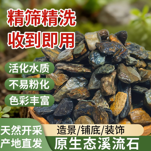 天然溪流石鱼缸专用鹅卵石原生溪流石大块10斤精筛颗粒多孔火山石