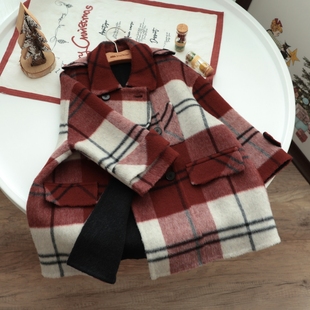 送内胆【小喜自制】定制25新款格子双面羊绒大衣男童女童秋冬外套