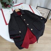 小喜自制亲子100%羊毛双面羊绒手工大衣男童女童小个子小翻领中长