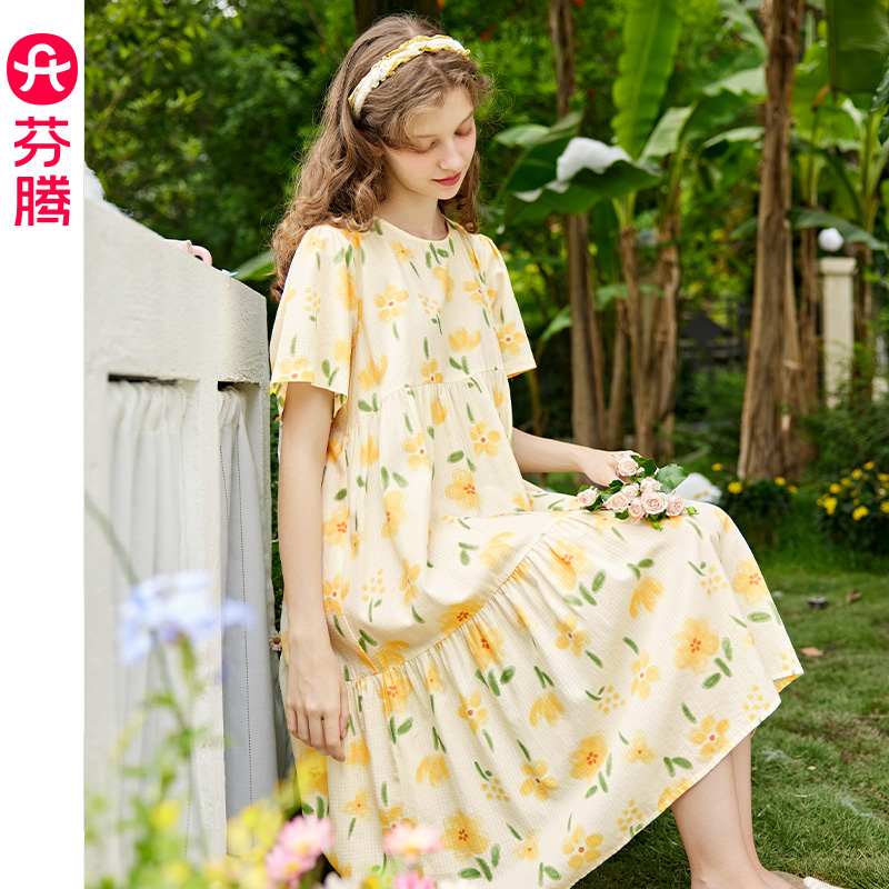 芬腾棉质夏季甜美家居服睡裙