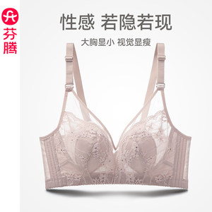 芬腾内衣女大胸显小无钢圈蕾丝聚拢防下垂收副乳胸罩女士文胸薄款